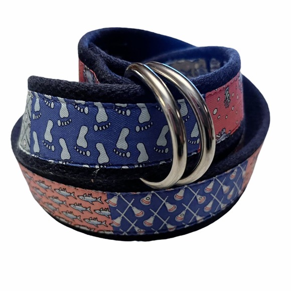 VINEYARD VINES Patchwork D-Ring Belt Navy Blue Trim Canvas Large Cape Cod EUC main image 9